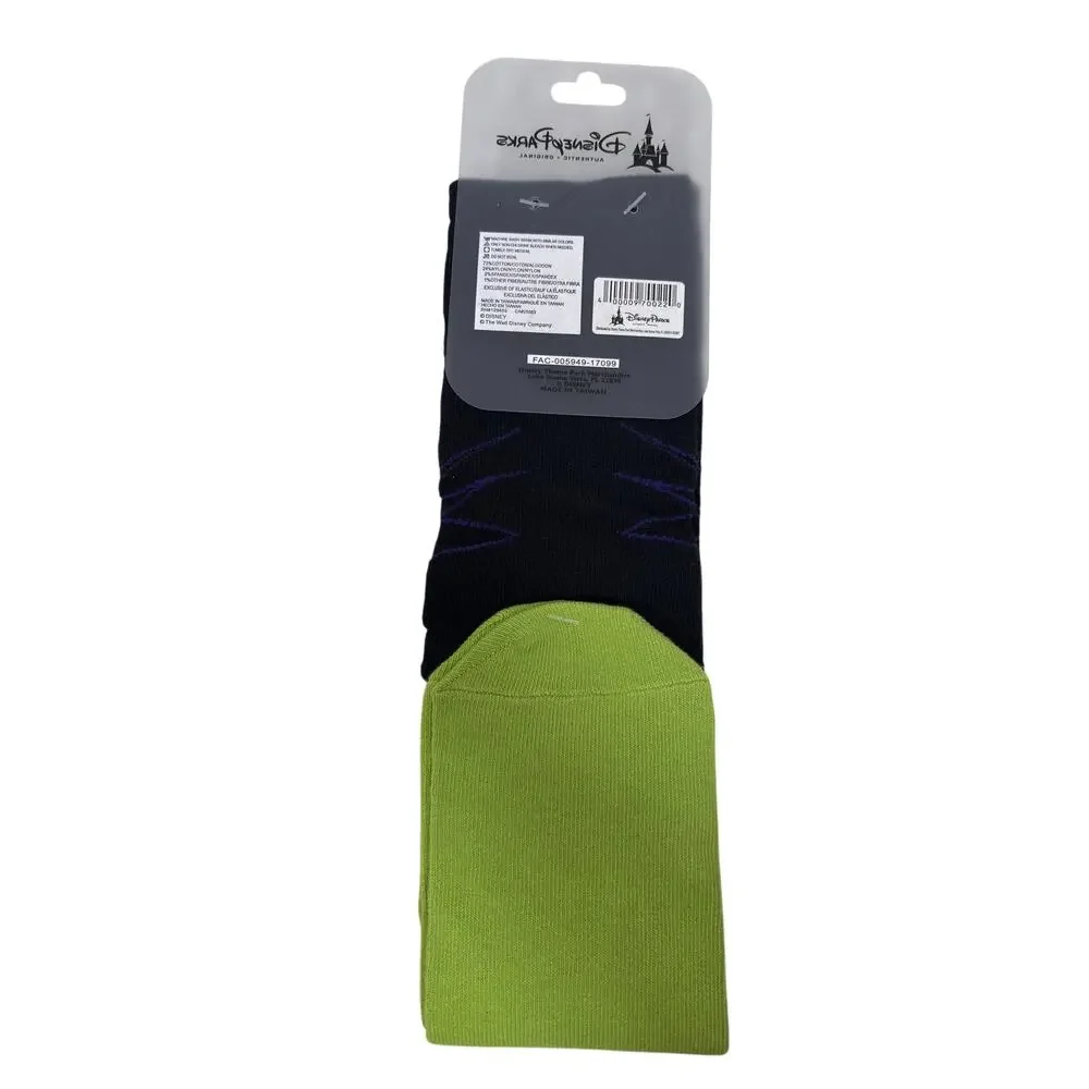 Disney Parks Crew Socks Adult One Size Black Maleficent Green Flame Graphic NWT